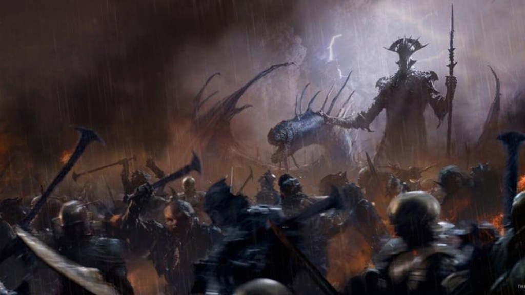 Morgoth menant une armée d'Orques et d'autres bêtes