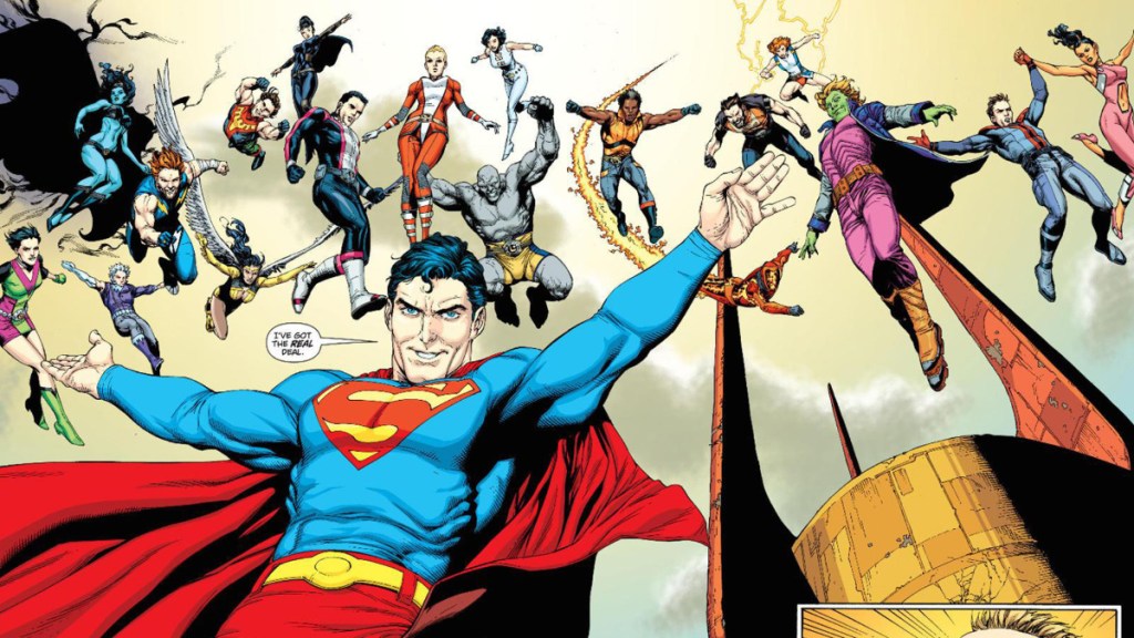 Superman with his friends in the Legion of Superheroes