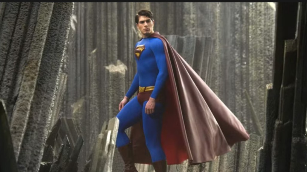 Brandon Routh as Superman from Superman Returns standing on Luthor's Kryptonite island