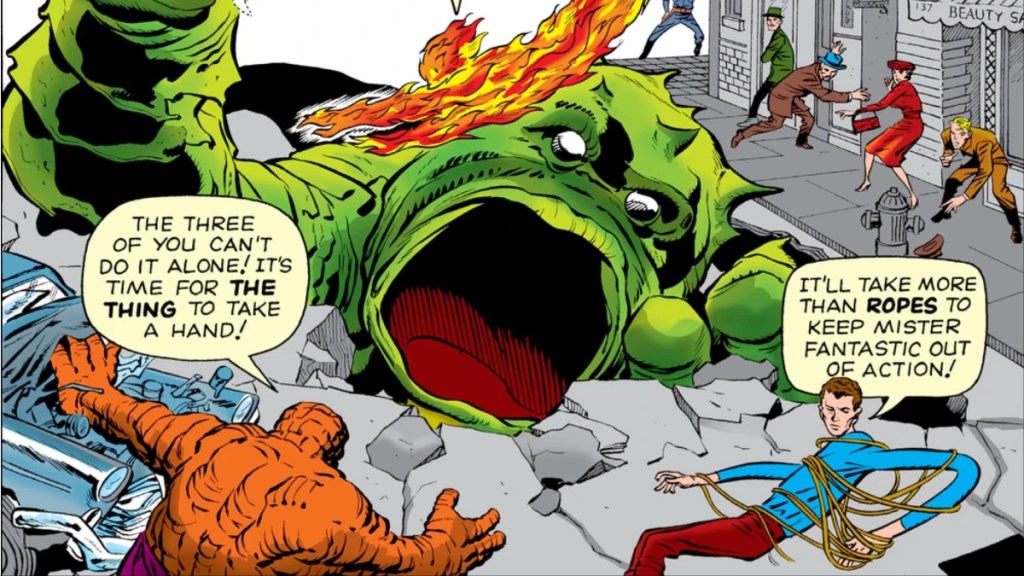 Les Fantastic Four affrontant un monstre sur la couverture de Fantastic Four (Vol. 1) #1