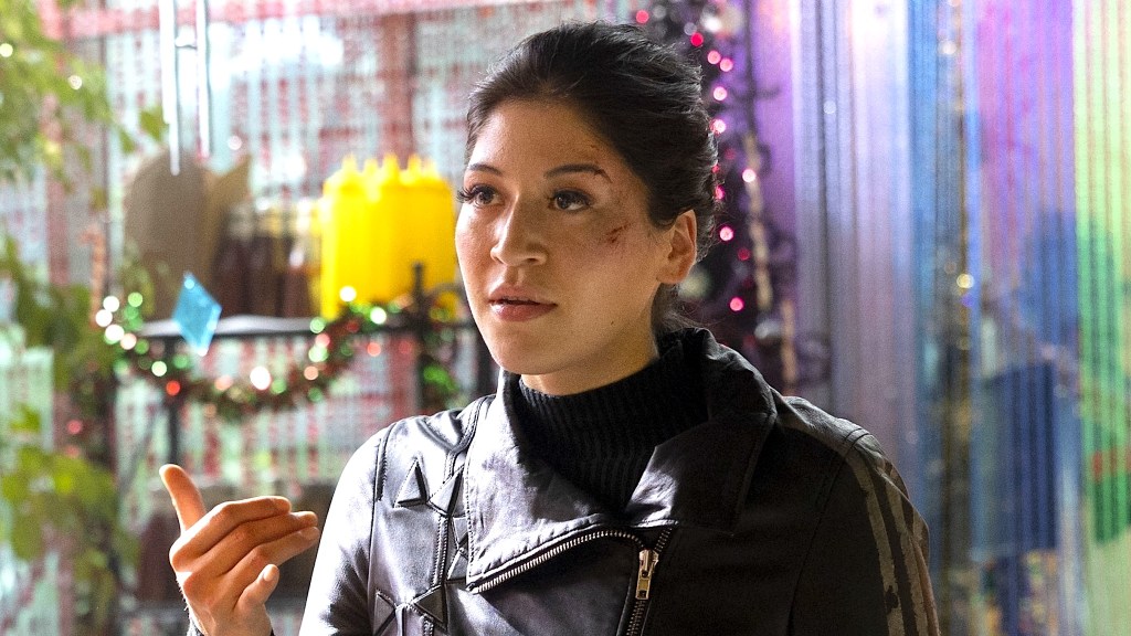 Alaqua Cox as Maya Lopez in Hawkeye wearing black leather jacket