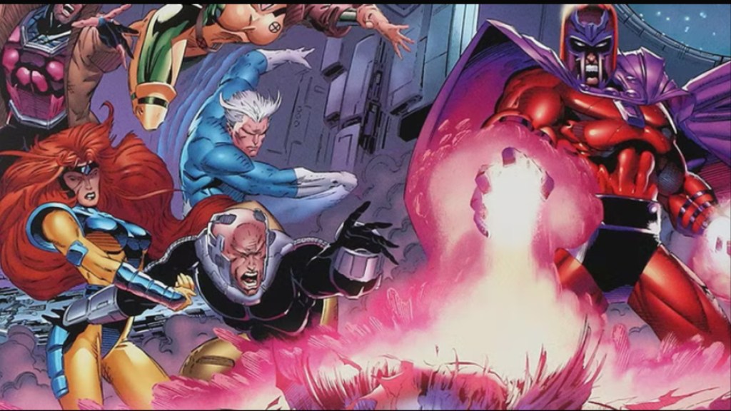 Magneto attacks Wolverine while Xavier, Jean Grey, and Quicksilver prepare to attack him in X-Men: Fatal Attractions