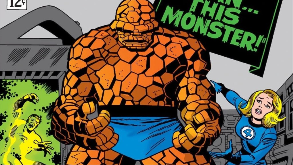 The Thing réfléchissant pendant que Invisible Woman lui demande d'aider Mister Fantastic sur la couverture de Fantastic Four (Vol. 1) #51