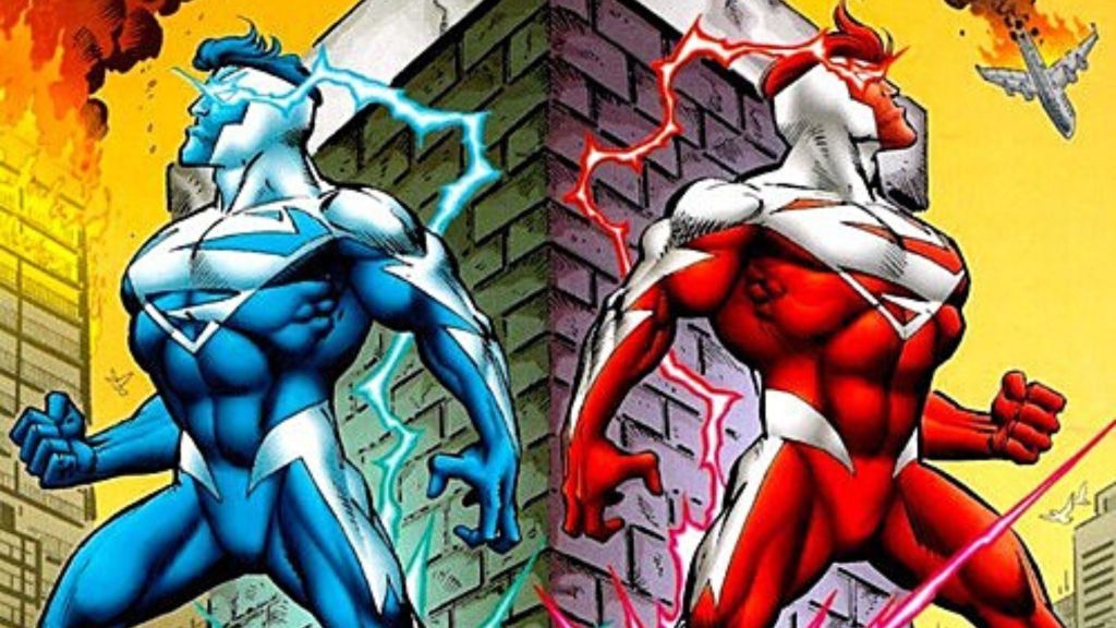 Superman with the Blue Electric Suit and the Red Electric Suit in DC comics