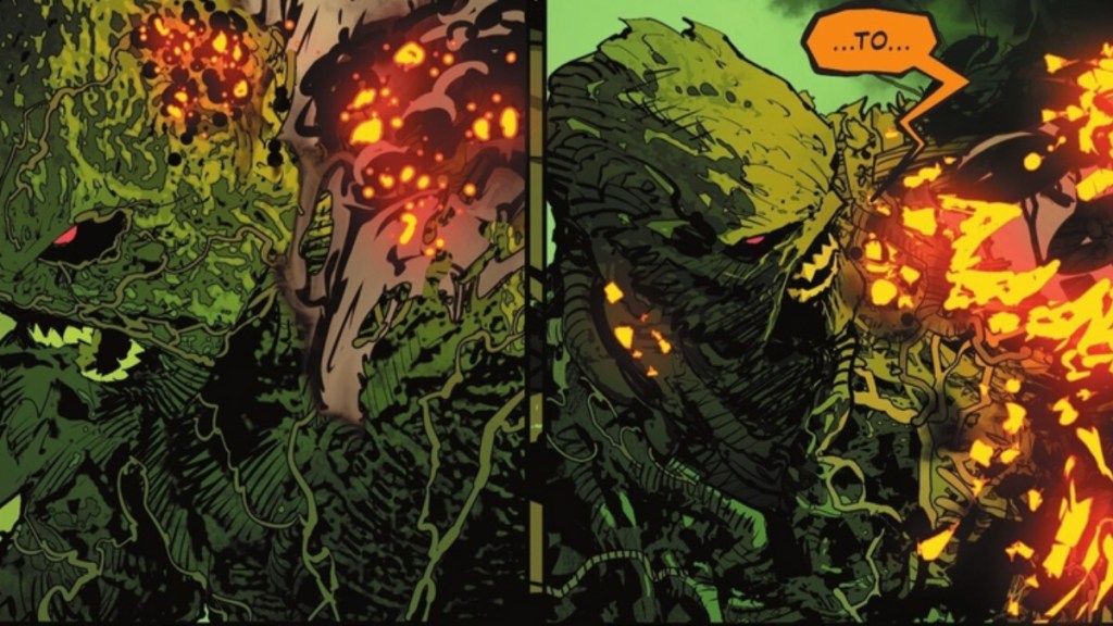 Swamp Thing sur le point de prendre feu dans Justice League Unlimited #3