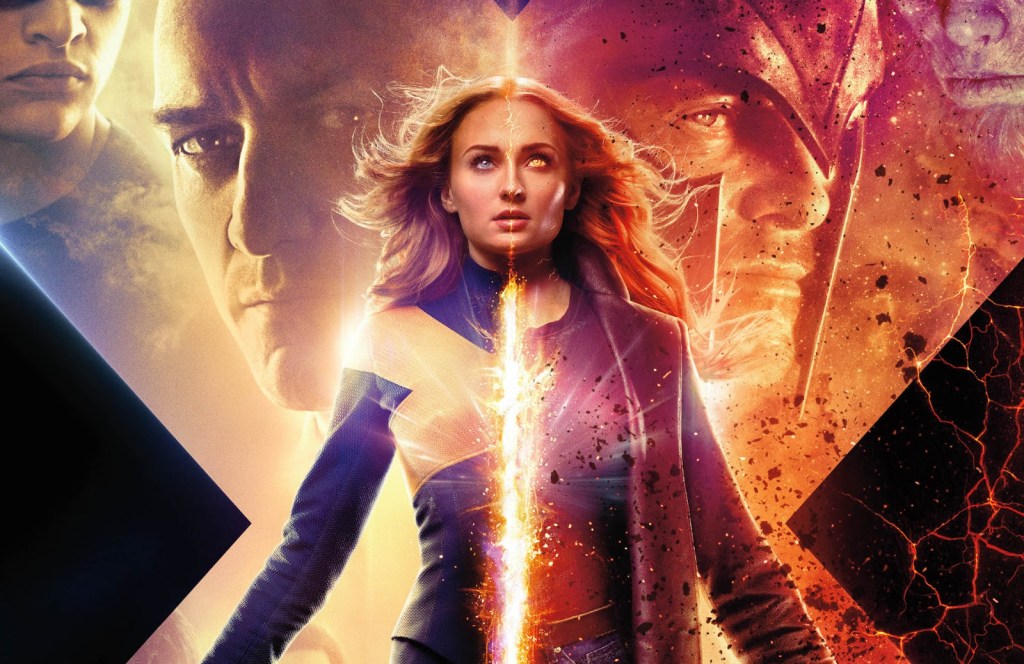 Jean Grey devenant la Dark Phoenix avec Xavier et Magneto en arrière-plan