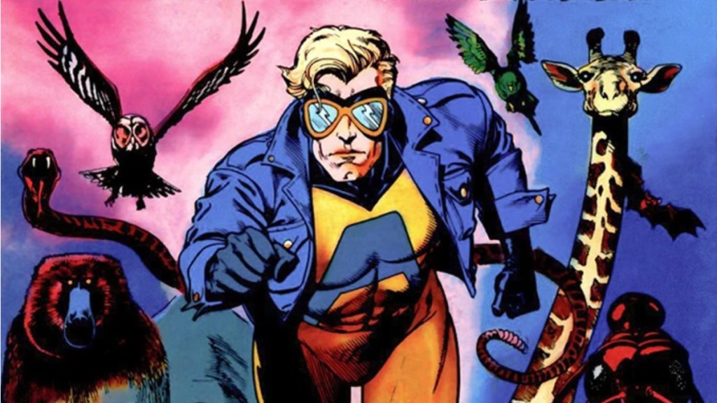 Animal Man courant devant des animaux