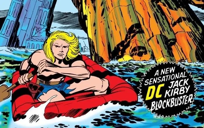 Kamandi dans son canoë dans le classique post-apocalyptique Kamandi, the Last Boy de Jack Kirby