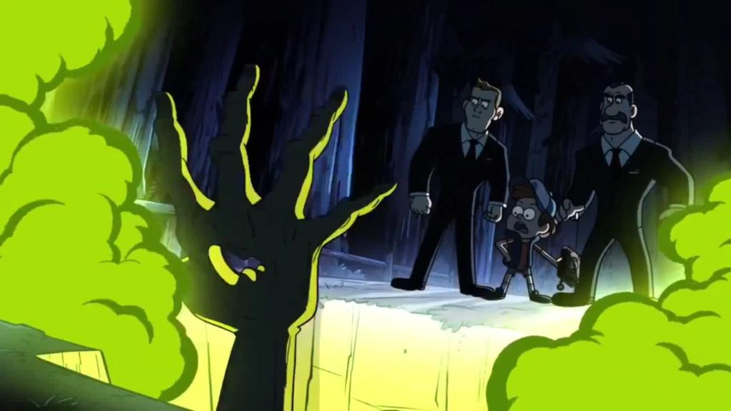 Dipper and government agents as seen in Season 2 Episode 1 of Gravity Falls